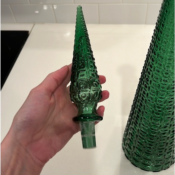 AMAZING! Vintage MCM Empoli Italian Green Aztec Genie Bottle Decanter 22" - Picture 12 of 12